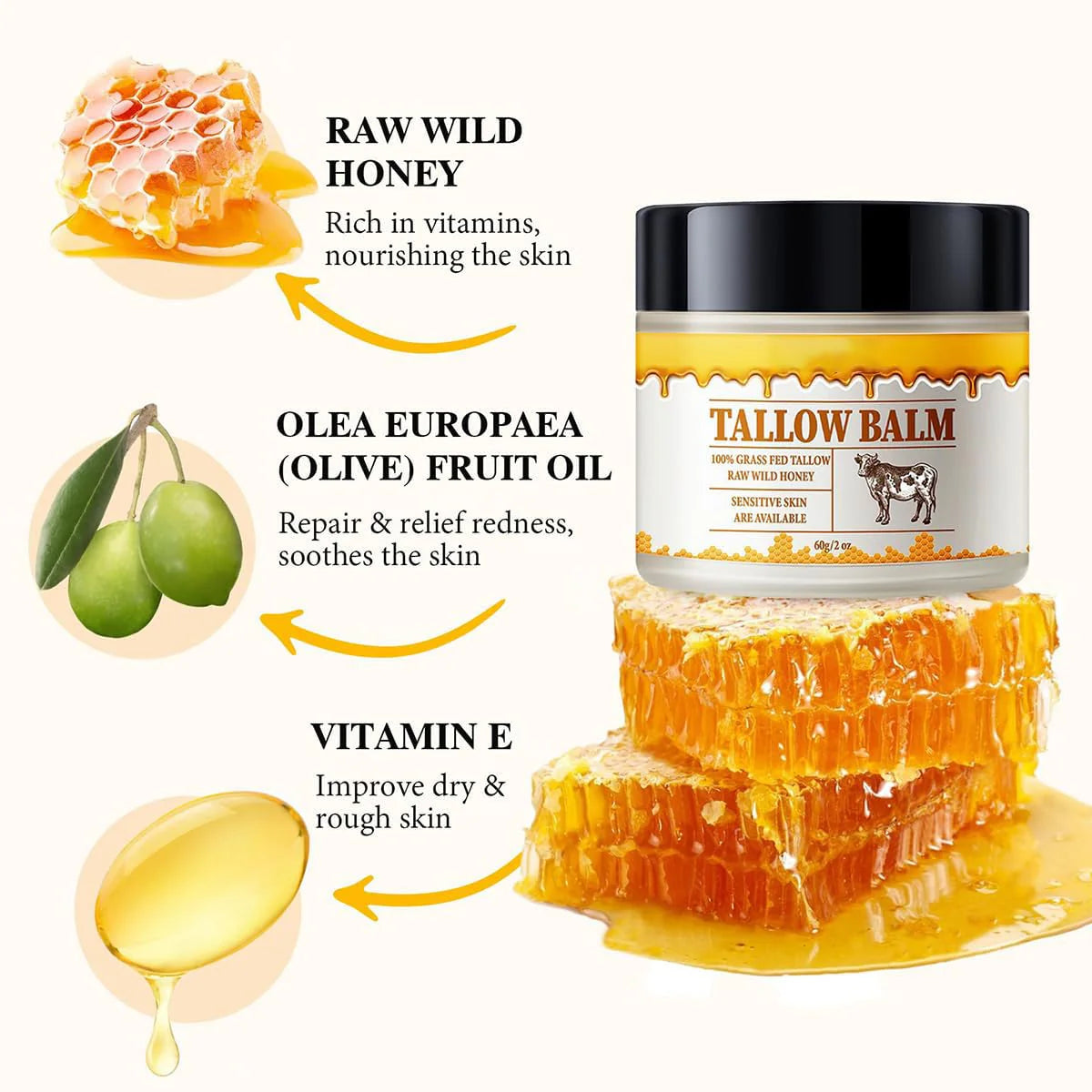 Getziplus Tallow and Honey Balm for Skin Care